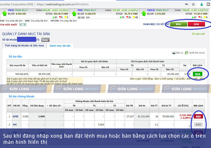 Cách đặt lệnh mua bán chứng khoán online - Sơn Long Invest
