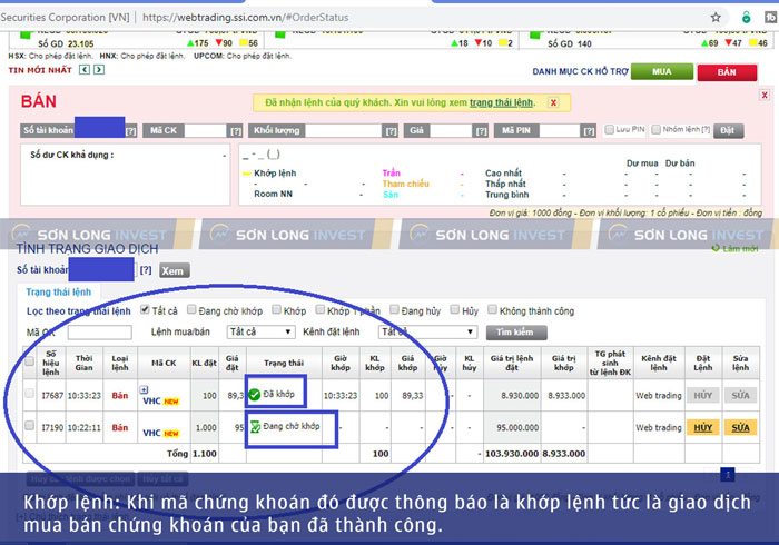 Cách đặt lệnh mua bán chứng khoán online - Sơn Long Invest